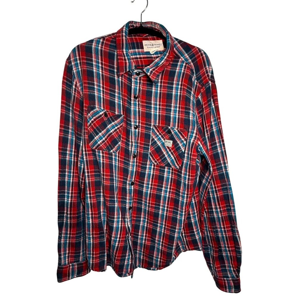 Denim & Supply Ralph Lauren Red Blue Plaid Flannel Shirt L – Vintage Workwear‎
